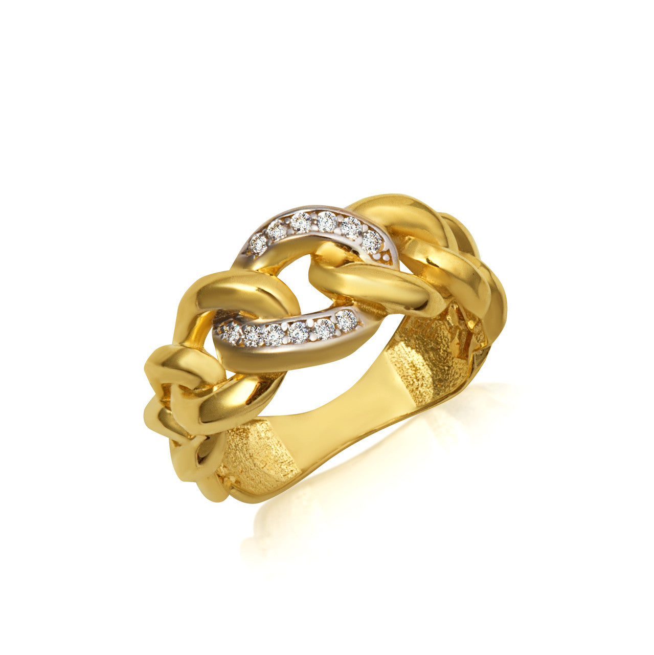 14K Two-Tone Gold Cubic Zirconia Cuban Chain Link Band Ring 9.5 mm
