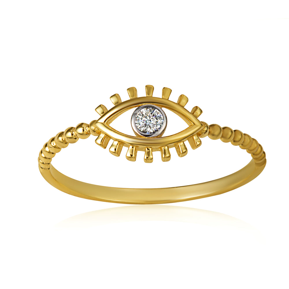 14K Two-Tone Gold Cubic Zirconia Evil Eye Bead Band Ring
