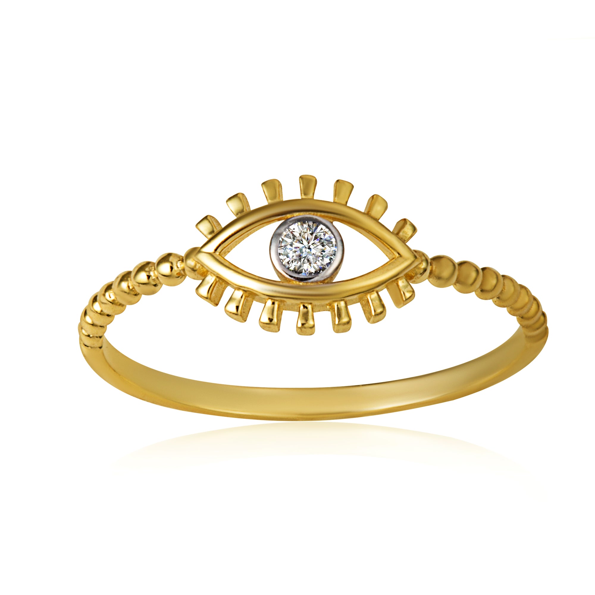 14K Two-Tone Gold Cubic Zirconia Evil Eye Bead Band Ring