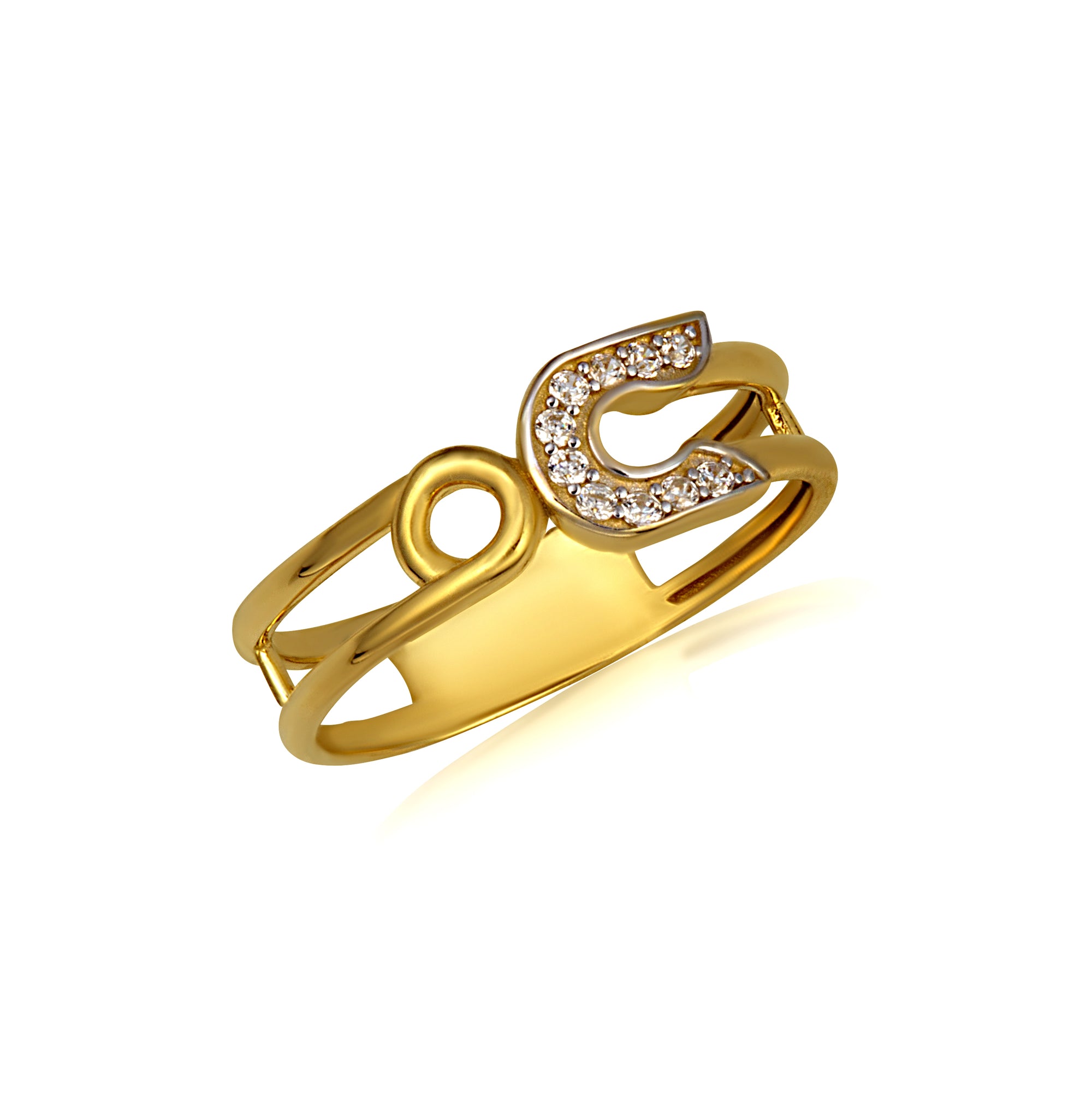 14K Two-Tone Gold Cubic Zirconia Safety Pin Band Ring