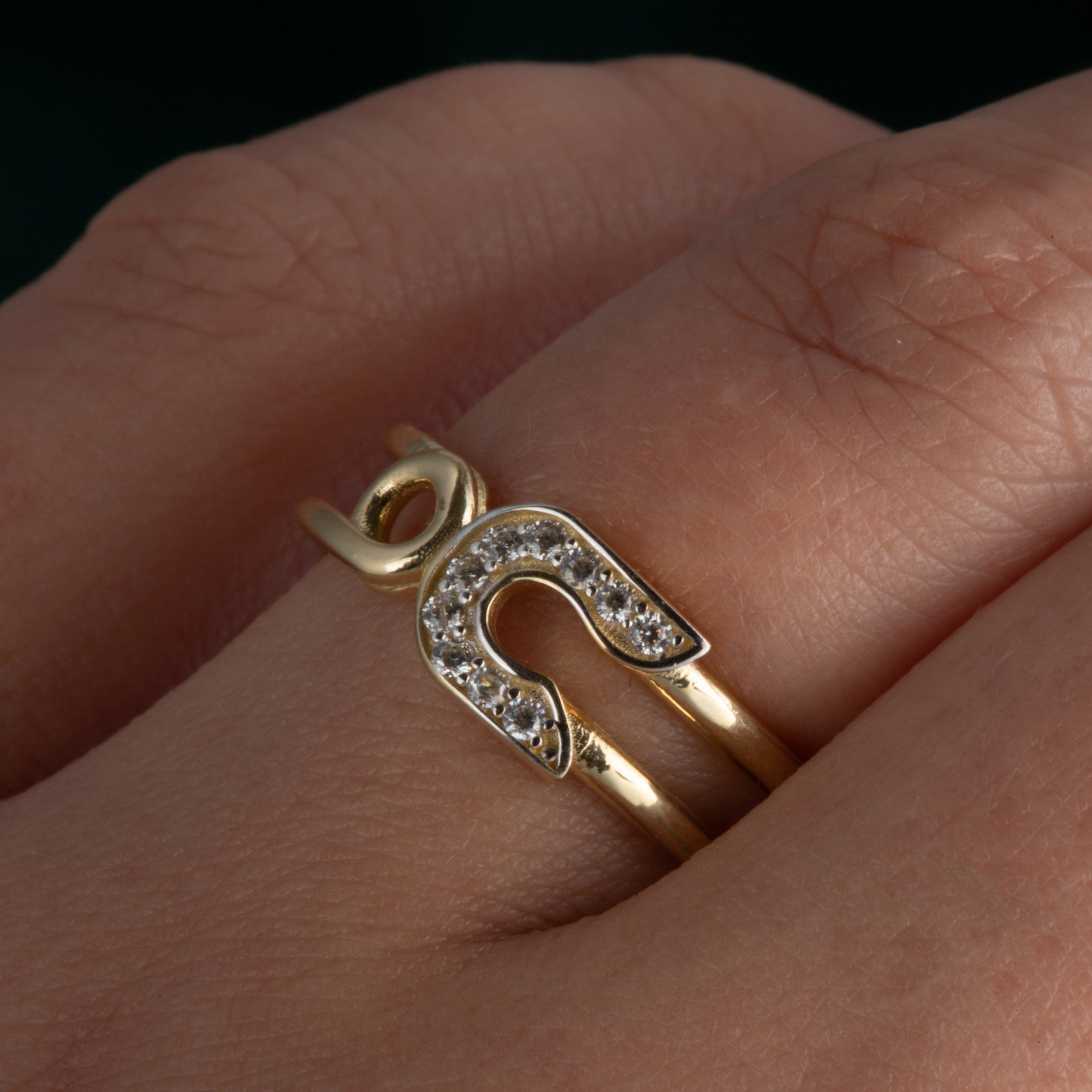 14K Two-Tone Gold Cubic Zirconia Safety Pin Band Ring, view 3
