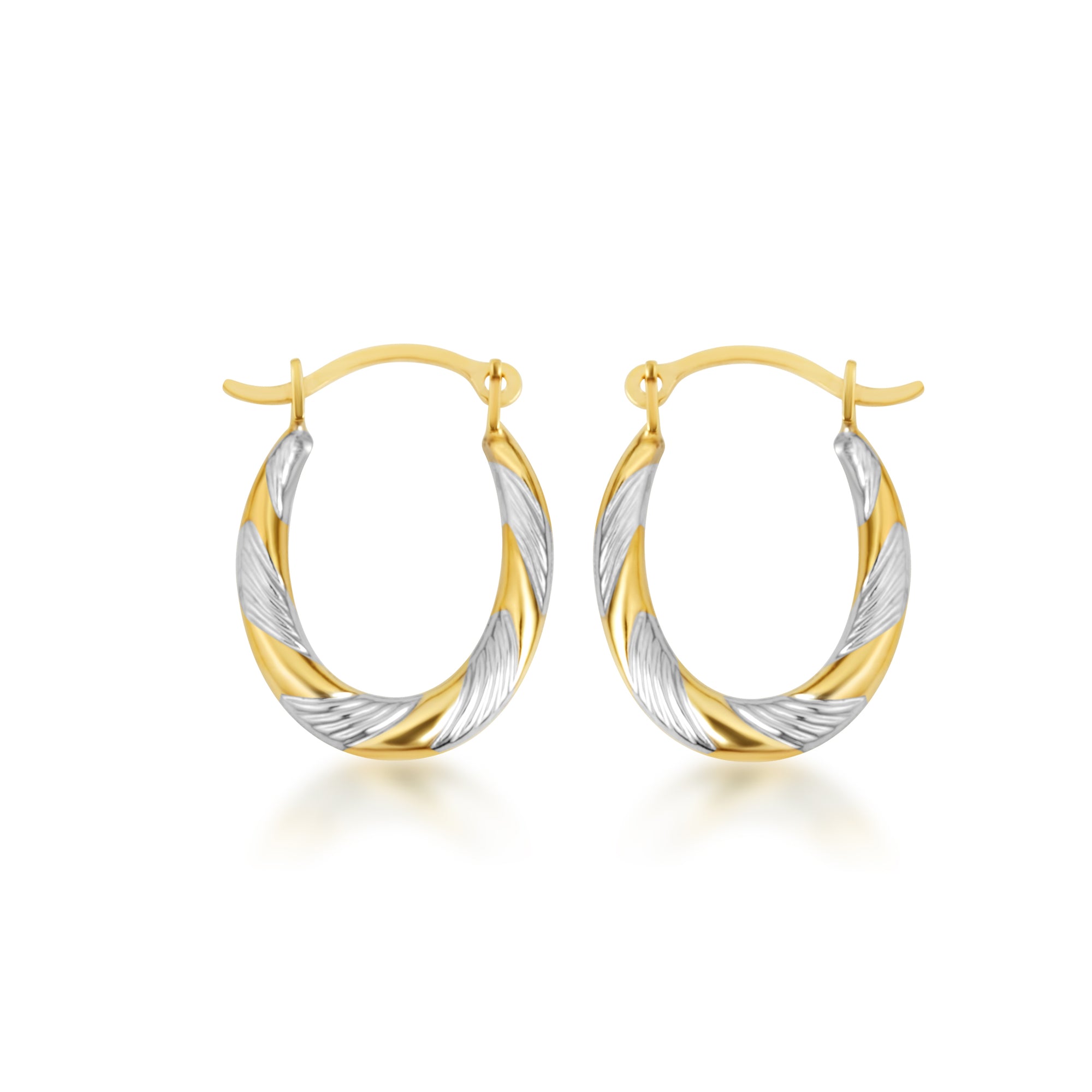 14K Two-Tone Gold Diamond Cut Huggie Hoop Earrings