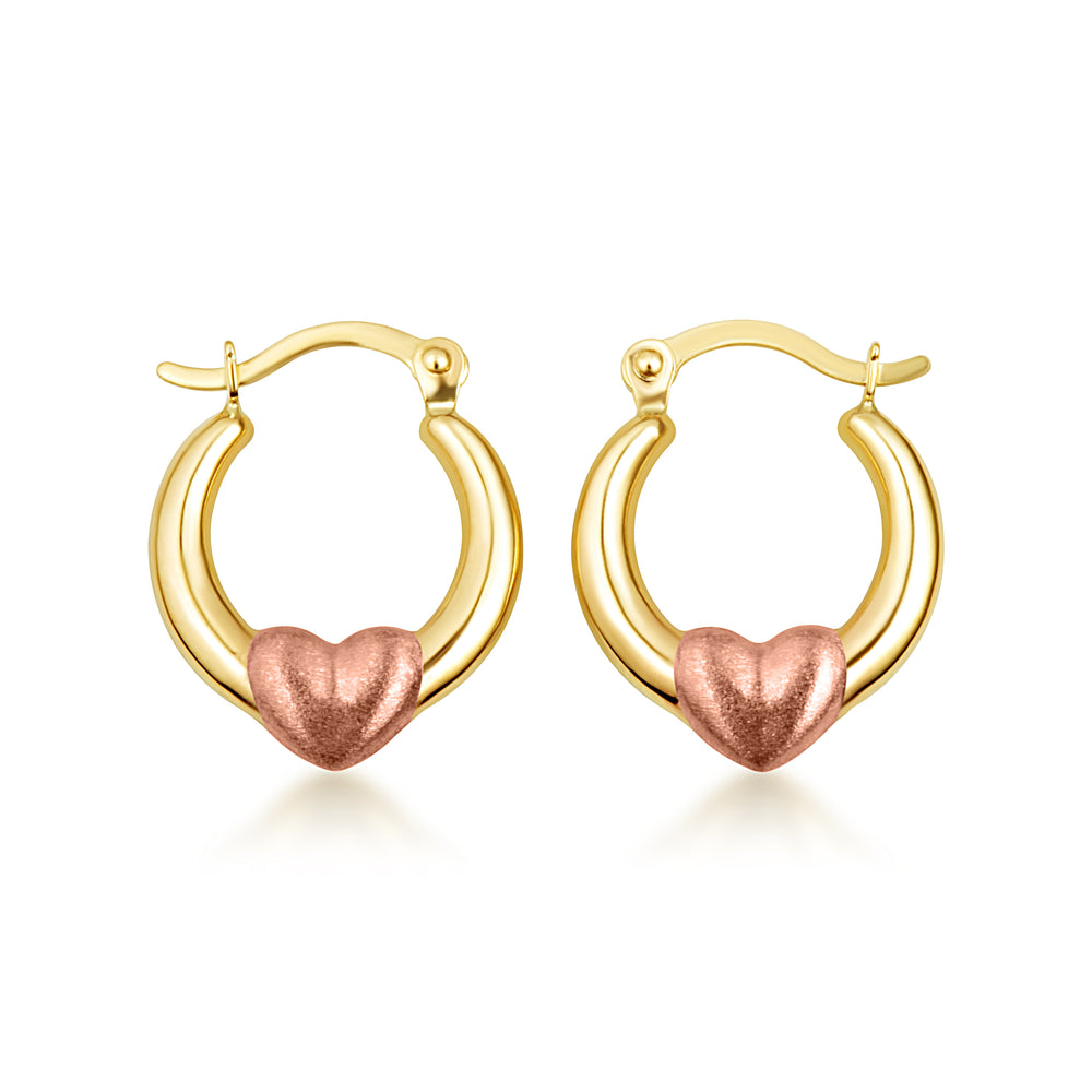 14K Two-Tone Gold Heart Hoop Love Earrings