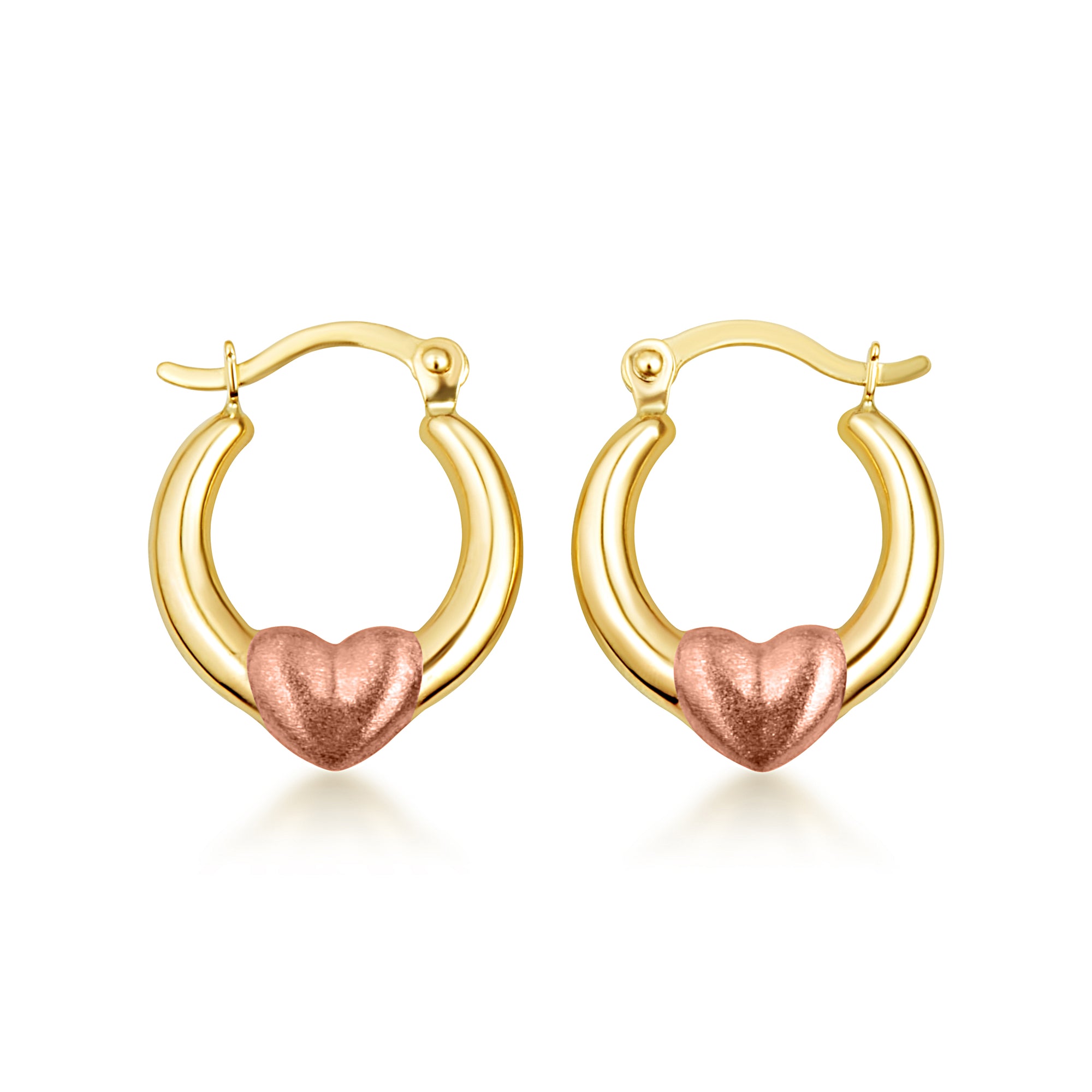 14K Two-Tone Gold Heart Hoop Love Earrings