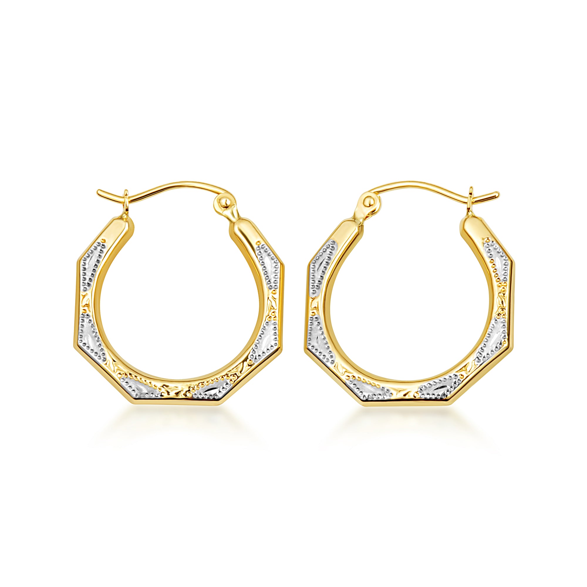 14K Two-Tone Gold Hoop Textured Earrings