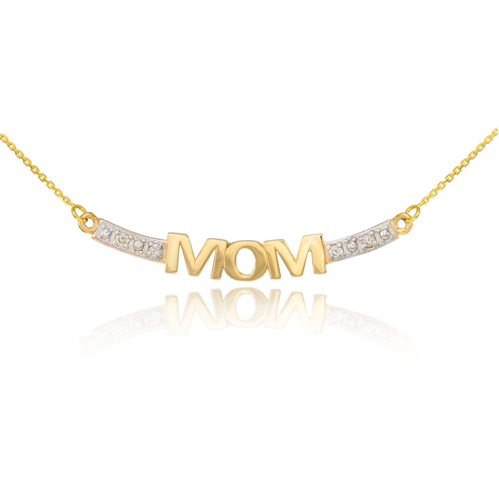 14K Two-Tone Gold MOM Necklace with Diamonds