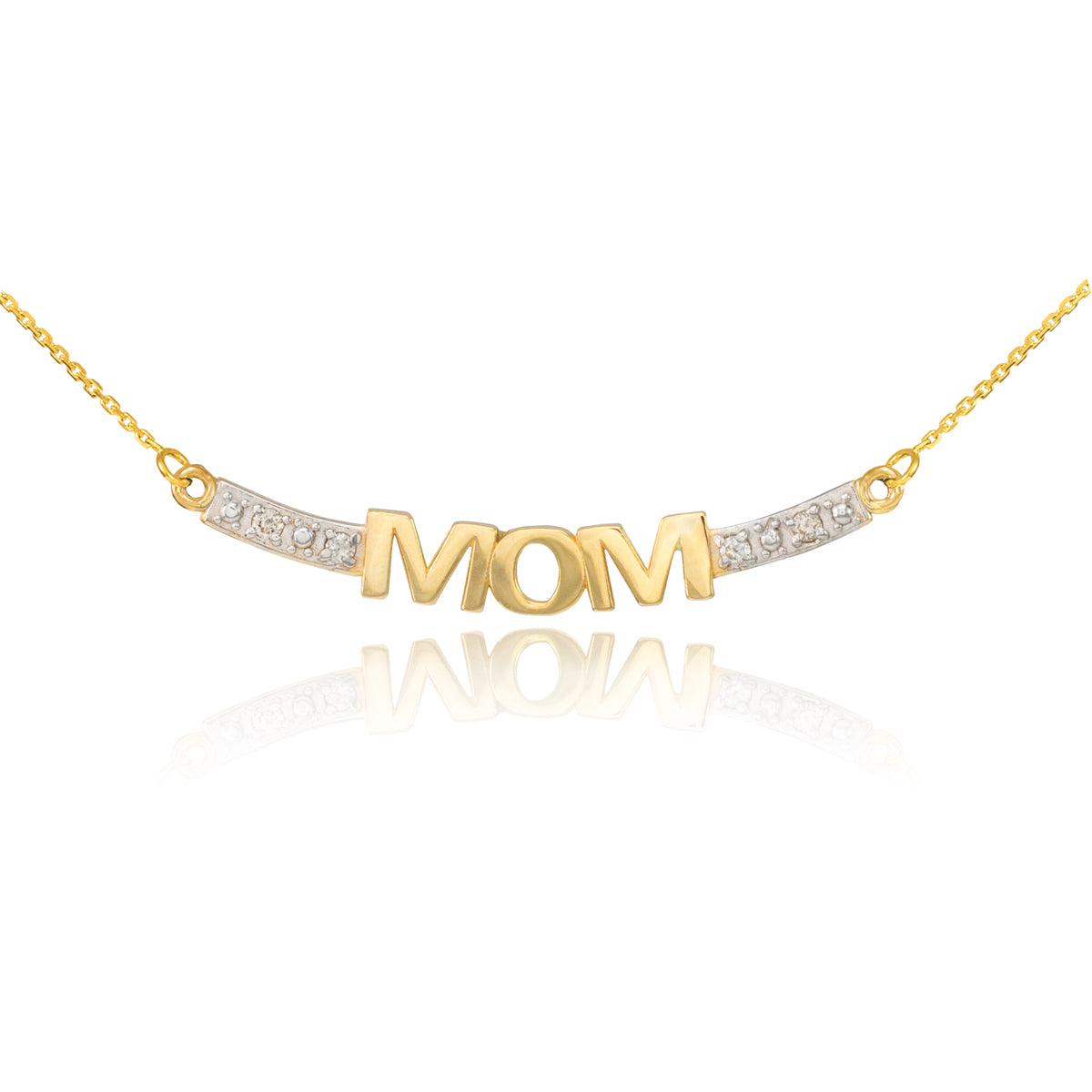 14K Two-Tone Gold MOM Necklace with Diamonds