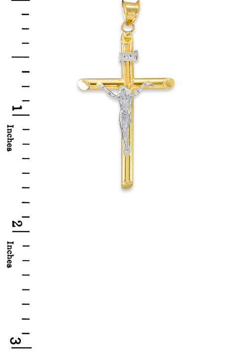 14K Two-Tone Gold Polished Tube Crucifix Pendant, view 2