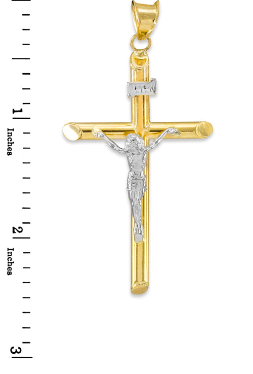 14K Two-Tone Gold Polished Tube Crucifix Pendant, view 5