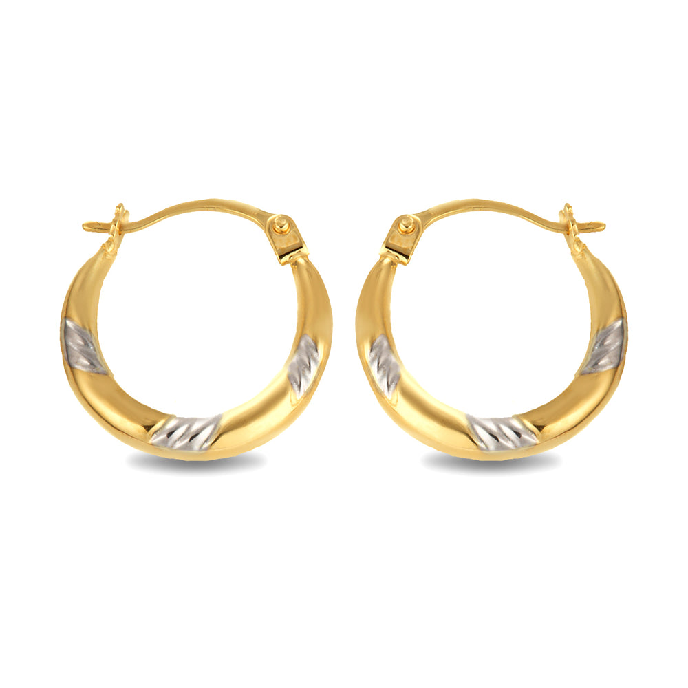 14K Two-Tone Gold Ribbed & Solid Reversible Hoop Earrings (0.50")