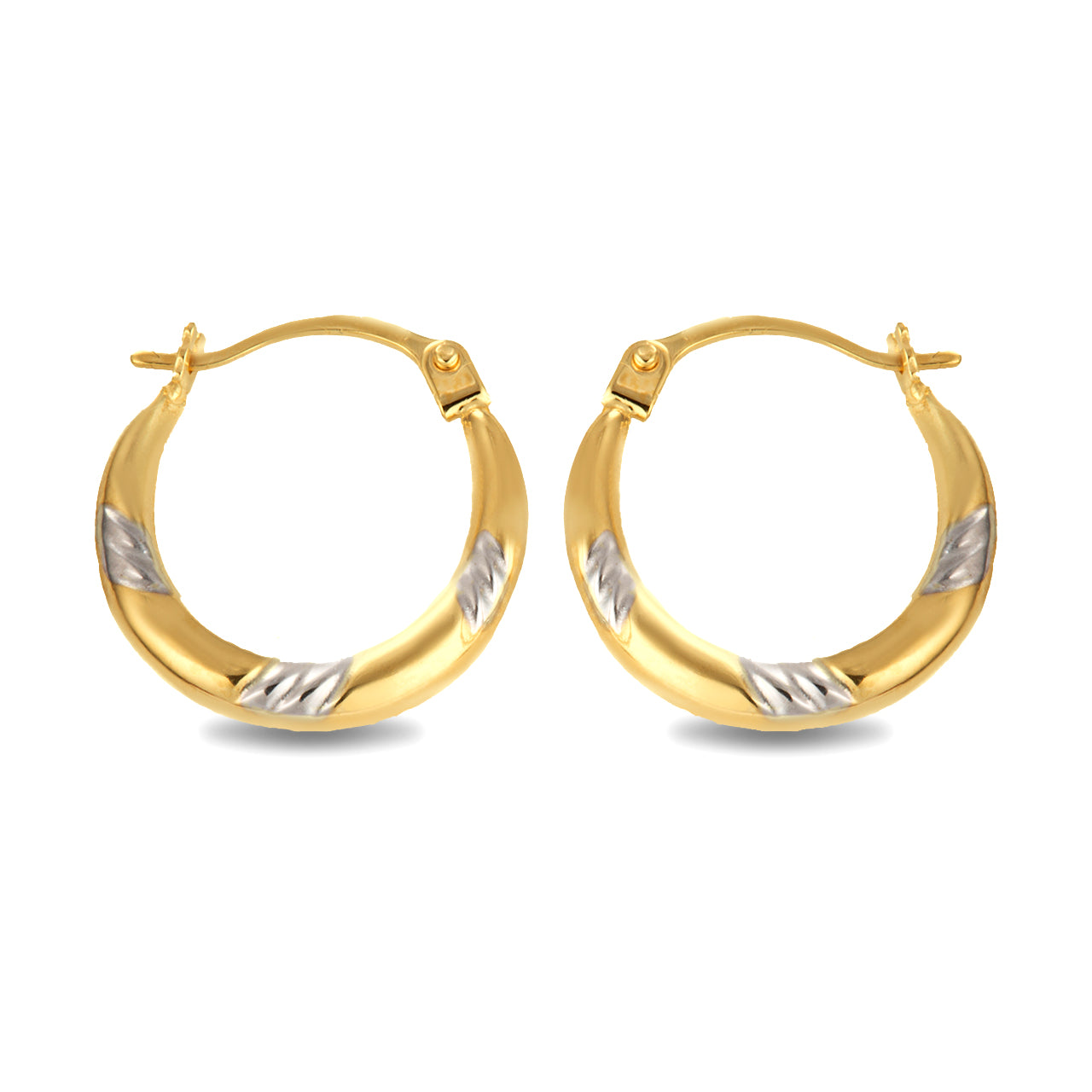 14K Two-Tone Gold Ribbed & Solid Reversible Hoop Earrings (0.50")