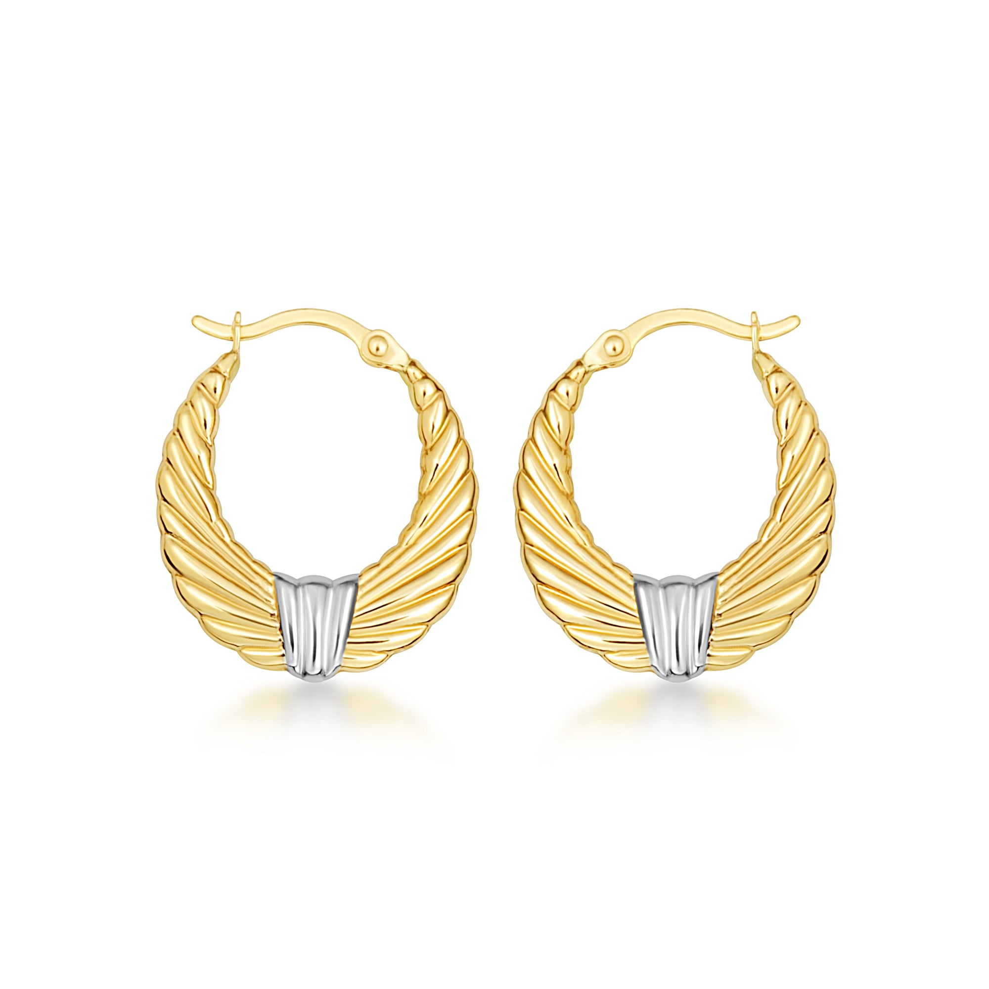 14K Two-Tone Gold Ribbed Hoop Earrings