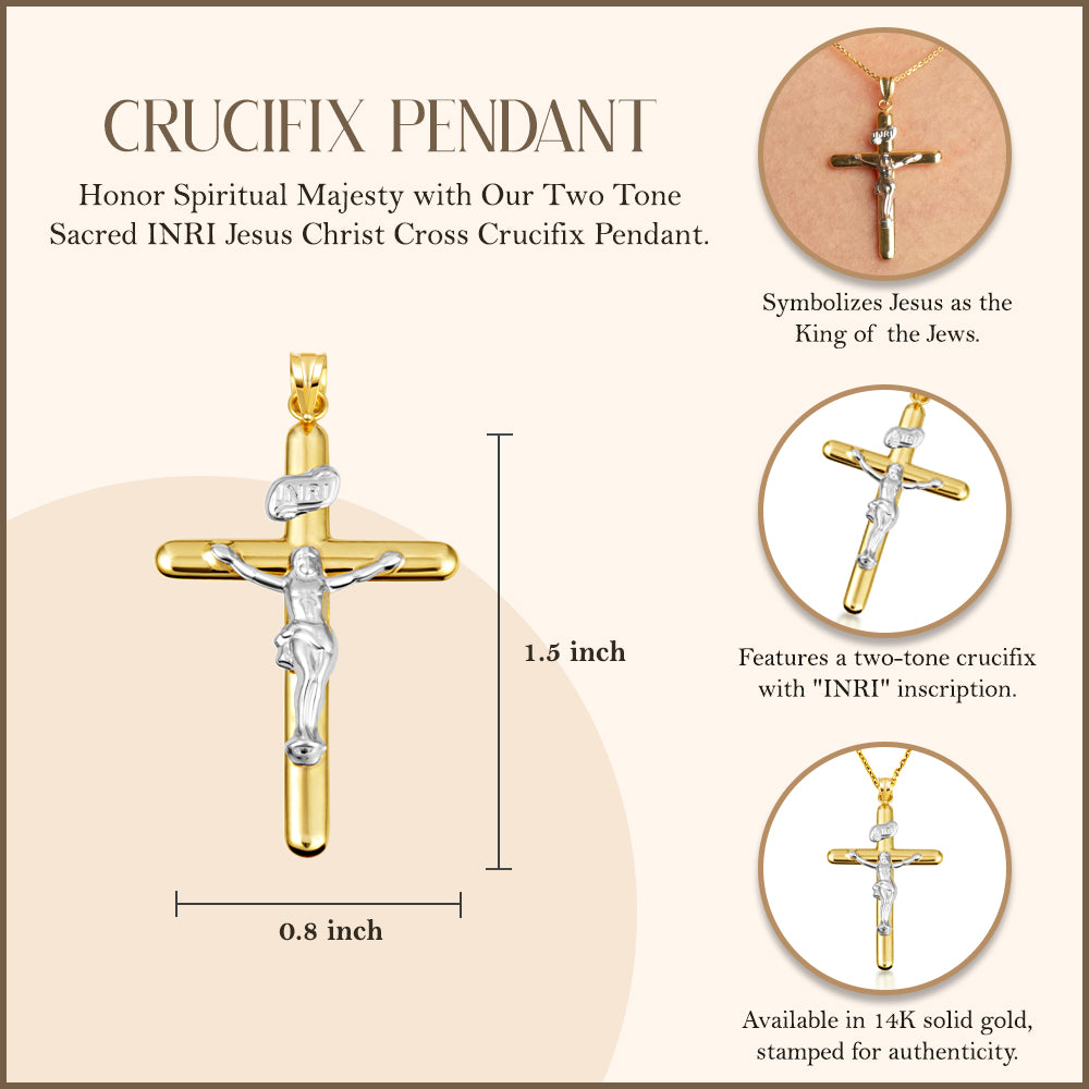 14K Two-Tone Gold Sacred INRI Jesus Christ Cross Crucifix Pendant Necklace, view 3