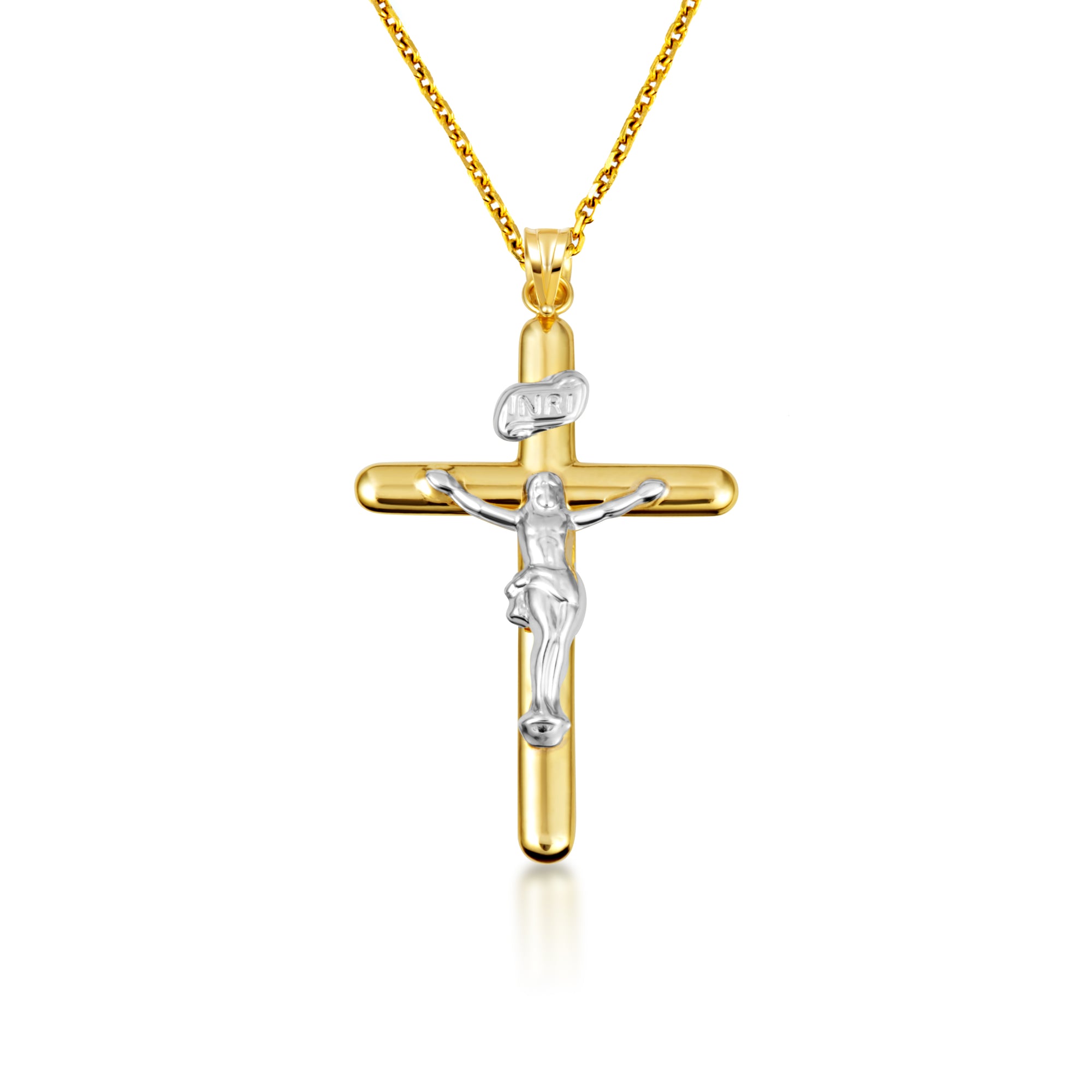 14K Two-Tone Gold Sacred INRI Jesus Christ Cross Crucifix Pendant Necklace, view 4