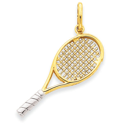 14K Two-Tone Gold Tennis Racket Sports Pendant Necklace