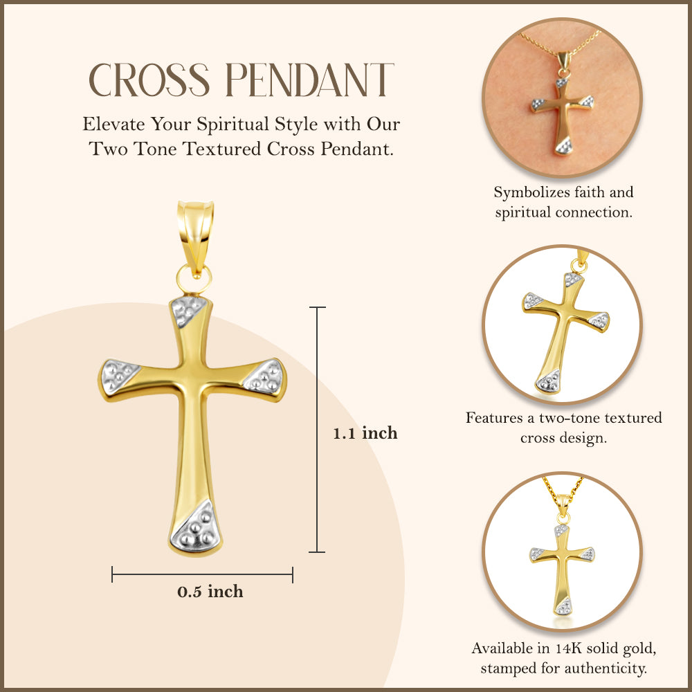 14K Two-Tone Gold Textured Cross Pendant Necklace, view 3