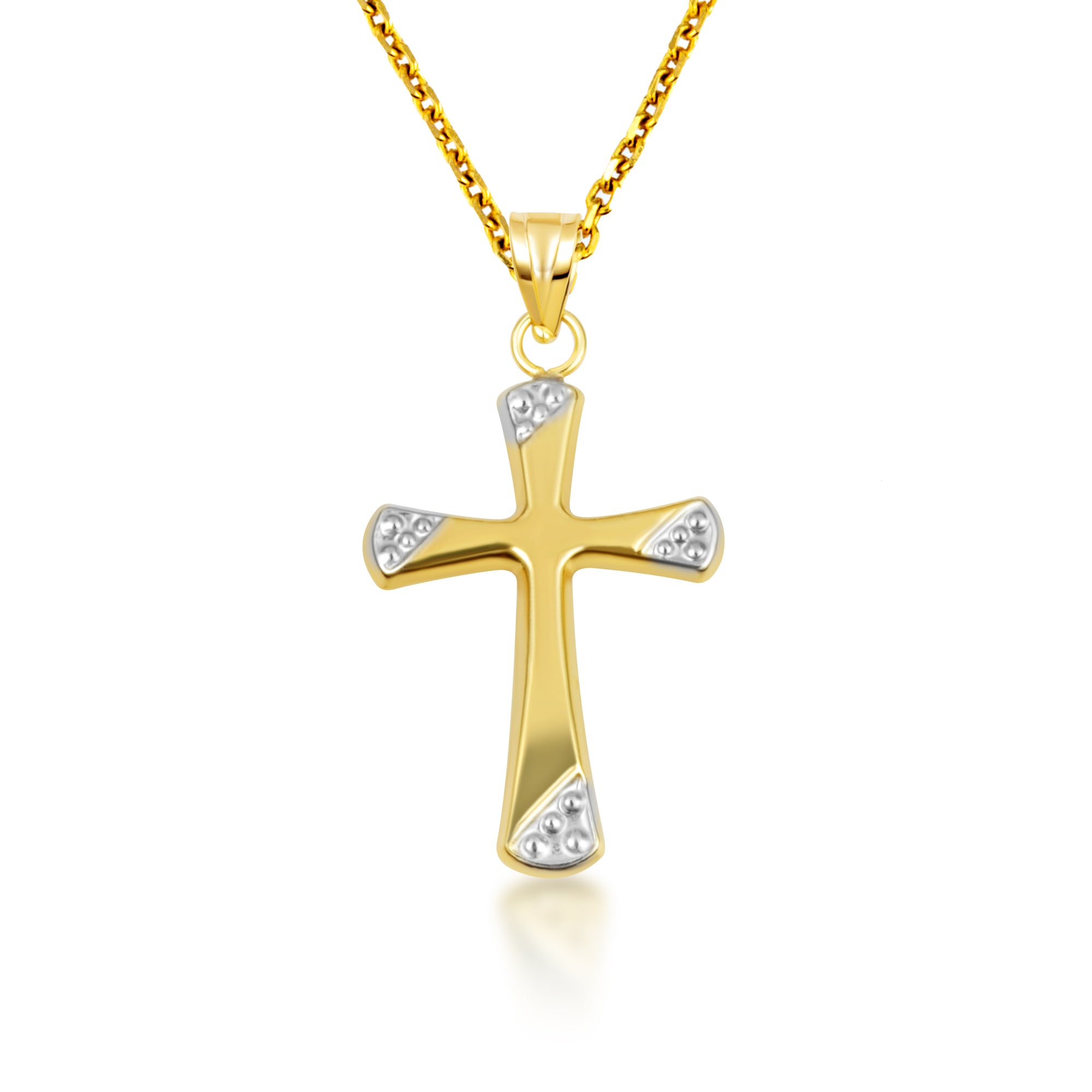 14K Two-Tone Gold Textured Cross Pendant Necklace, view 4
