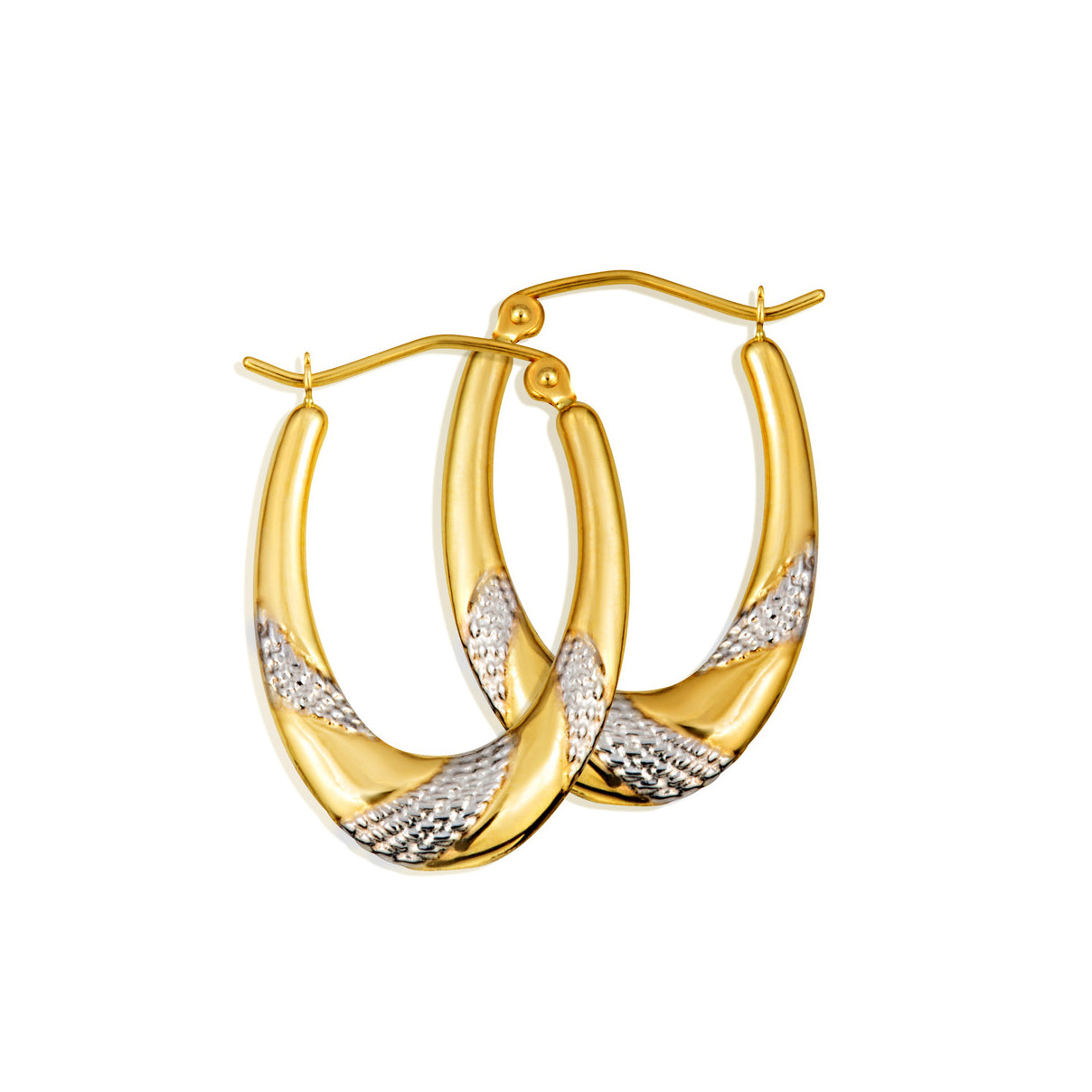 14K Two-Tone Gold Textured Oval Hoop Earrings
