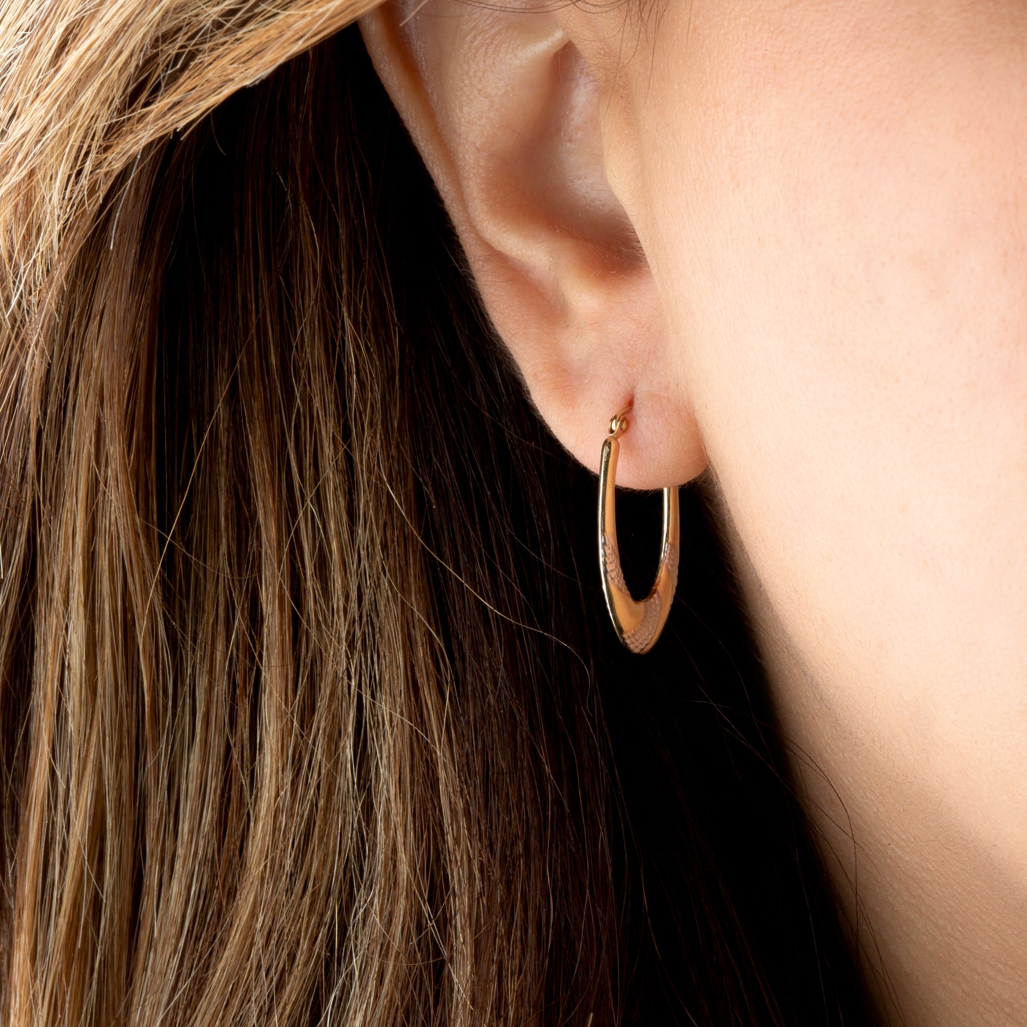 14K Two-Tone Gold Textured Oval Hoop Earrings, view 2