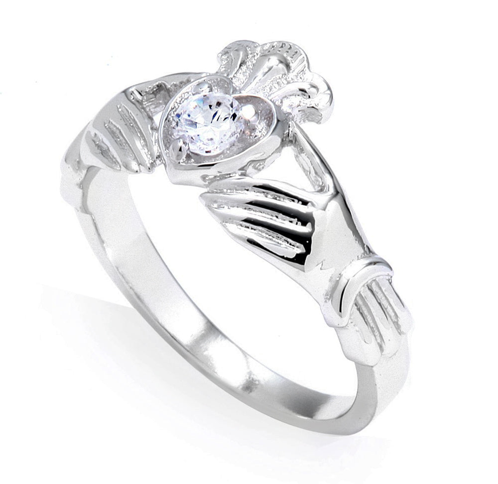 14K White Gold 0.19 Carats Diamond Claddagh Engagement Ring