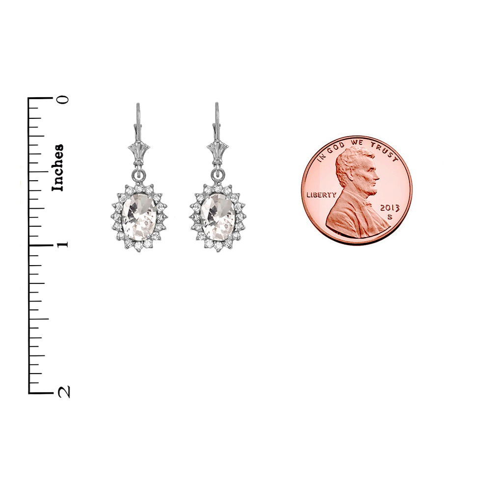 14K White Gold Cubic Zirconia & Diamond Halo Drop Dangle Earrings, view 2