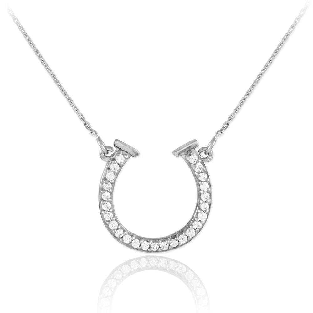 14K White Gold CZ Horseshoe Necklace
