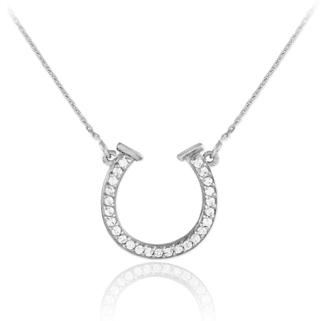 14K White Gold CZ Horseshoe Necklace