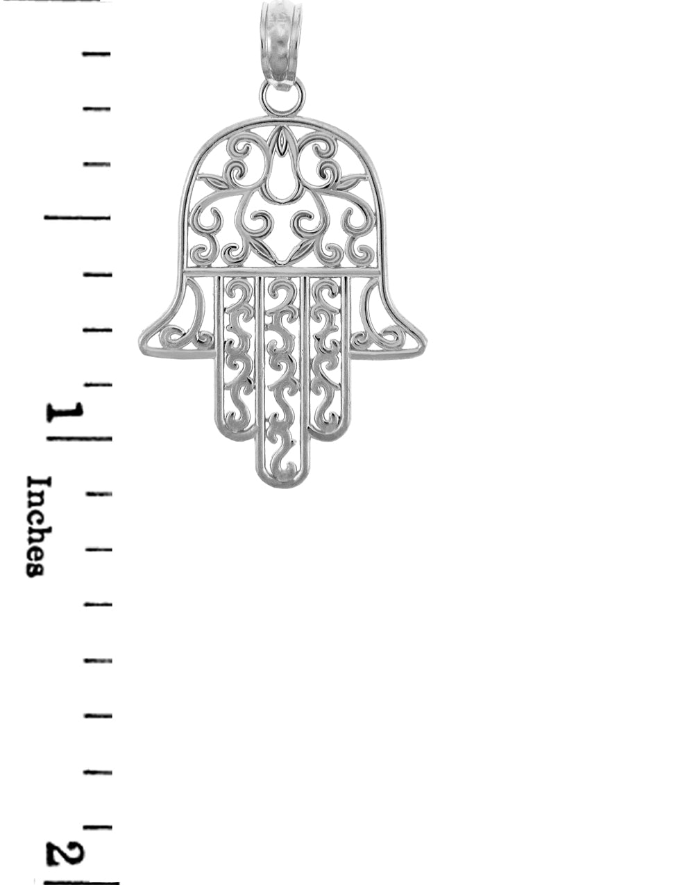 14K White Gold Hamsa Hand Filigree Pendant Necklace, view 2