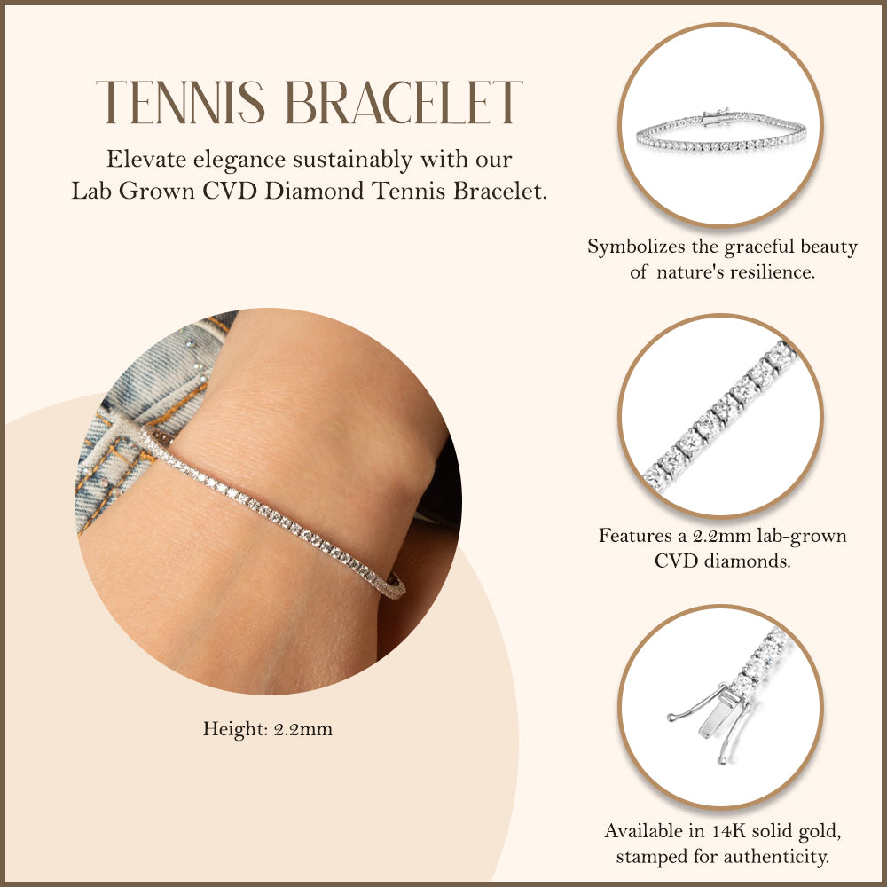 14K White Gold Lab-Grown Diamond Tennis Bracelet 2.4cts - 3.4cts, view 3