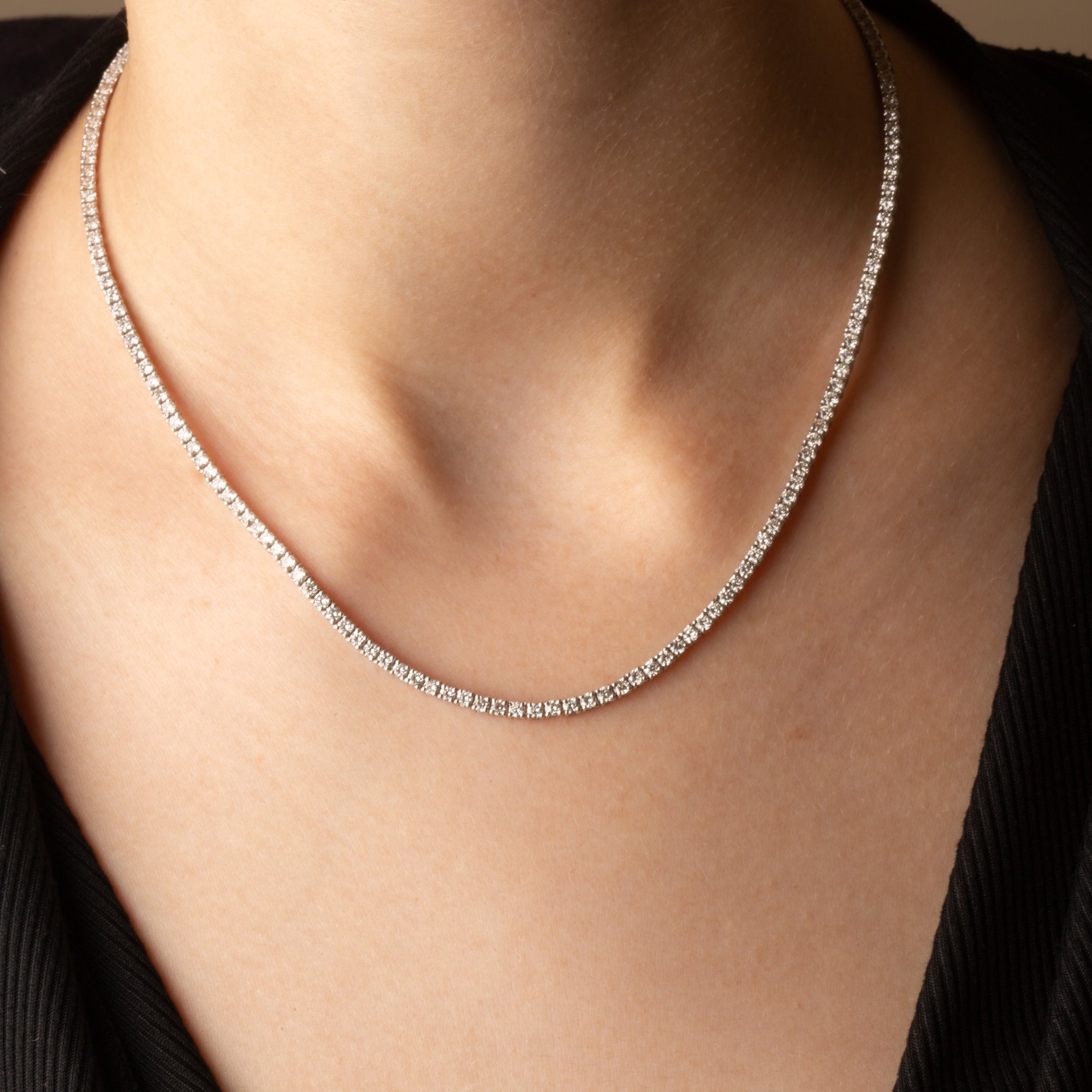 14K White Gold Lab-Grown Diamond Tennis Chain Necklace 6.7cts - 9.2cts, view 2