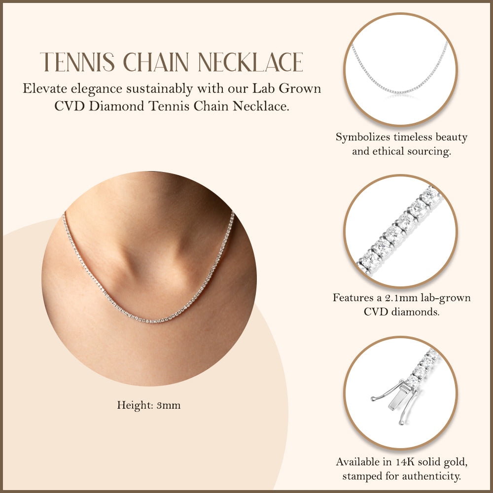 14K White Gold Lab-Grown Diamond Tennis Chain Necklace 6.7cts - 9.2cts, view 3
