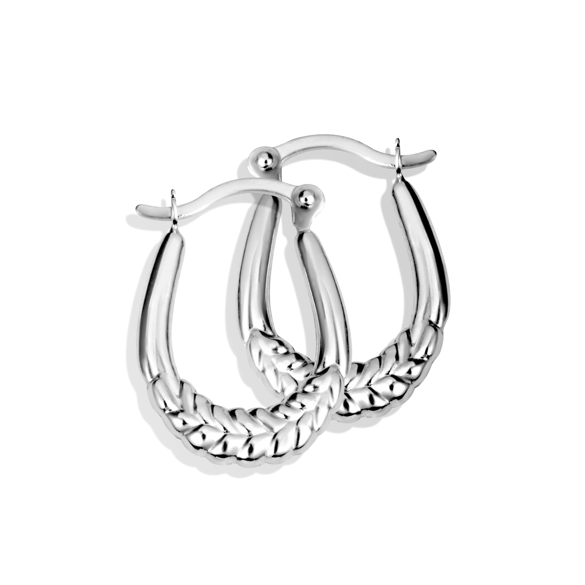 14K White Gold Olive Leaf Hoop Earrings