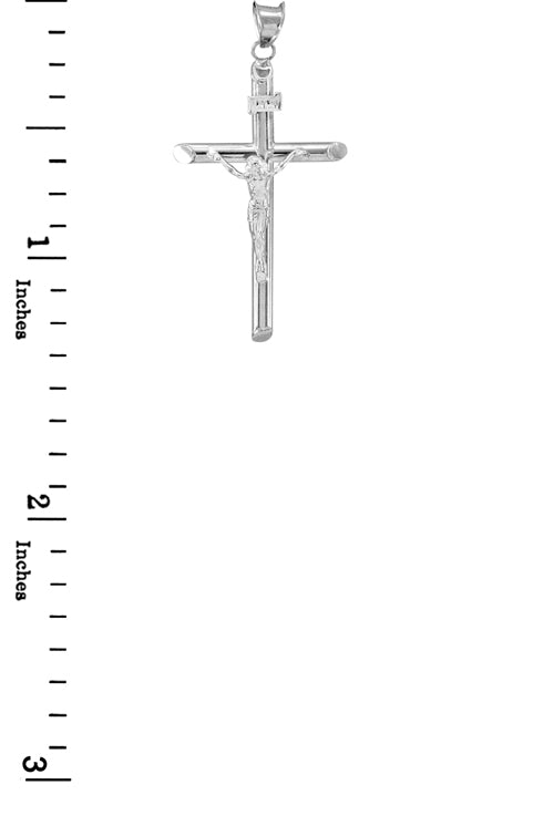 14K White Gold Polished Tube Crucifix Pendant, view 2