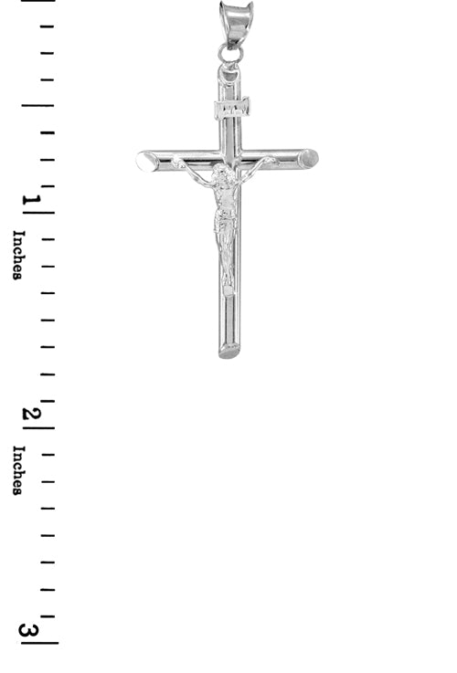 14K White Gold Polished Tube Crucifix Pendant, view 3