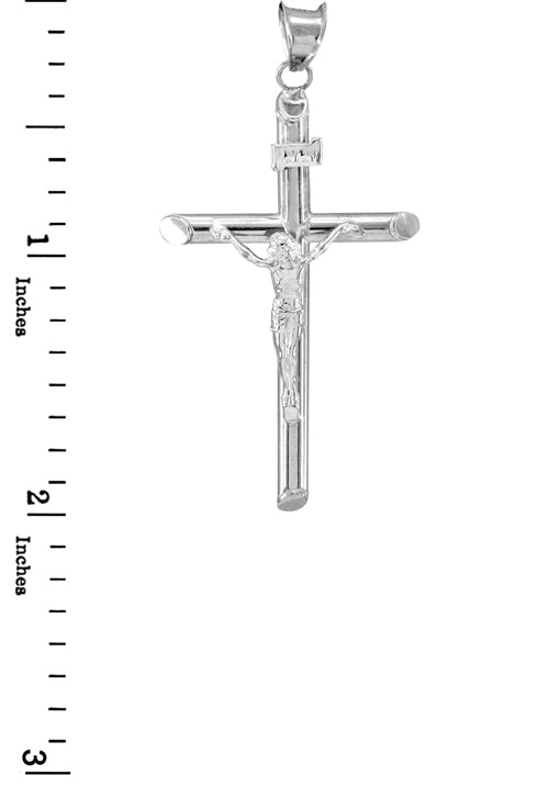 14K White Gold Polished Tube Crucifix Pendant, view 4