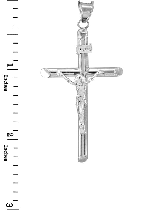 14K White Gold Polished Tube Crucifix Pendant, view 5