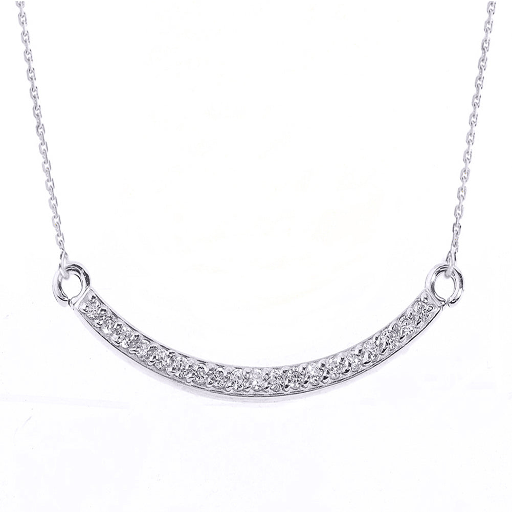 14K White Gold Smiley Face Curved Diamond Necklace