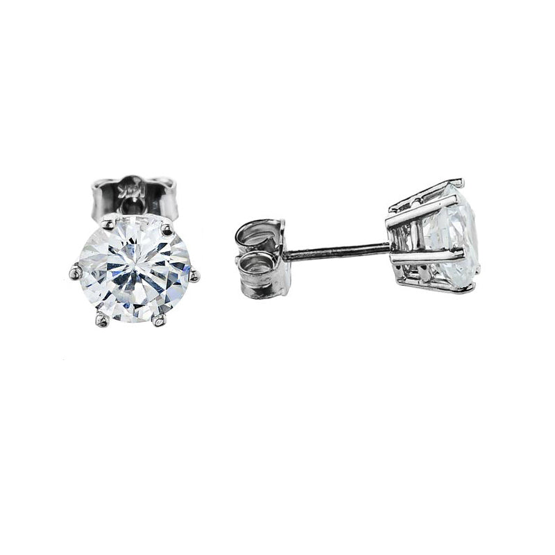 14K White Gold Solitaire 2ct Cubic Zirconia Stud Earrings