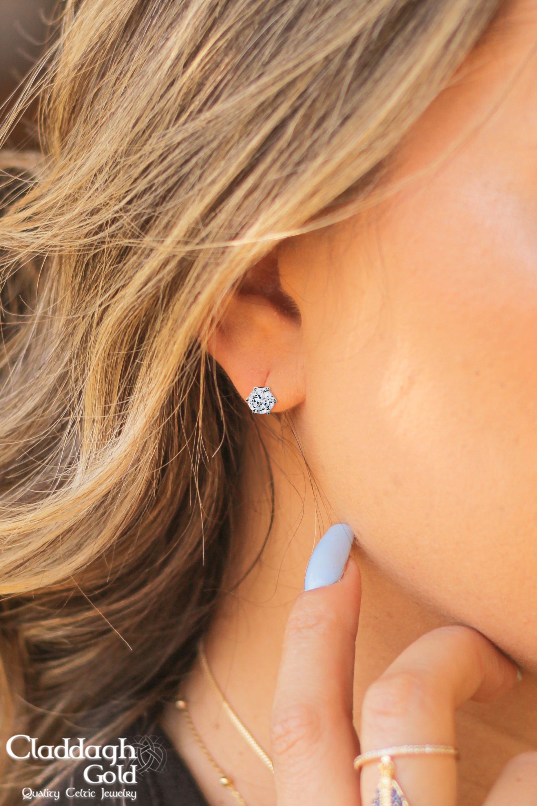 14K White Gold Solitaire 2ct Cubic Zirconia Stud Earrings, view 2