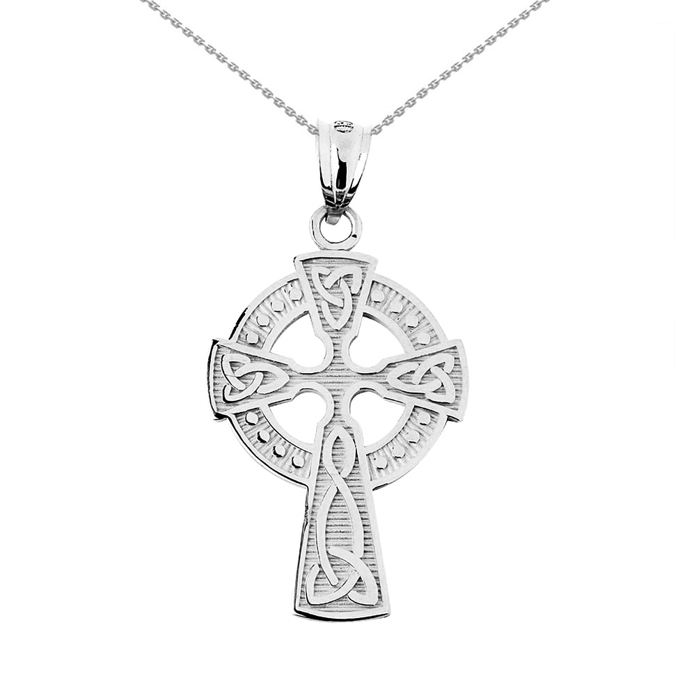 14K White Gold Trinity Knot Celtic Cross Pendant