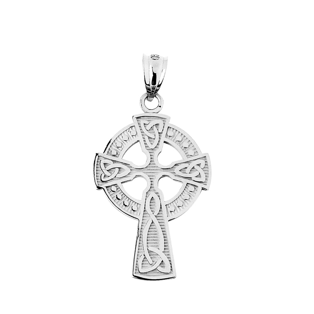 14K White Gold Trinity Knot Celtic Cross Pendant, view 2