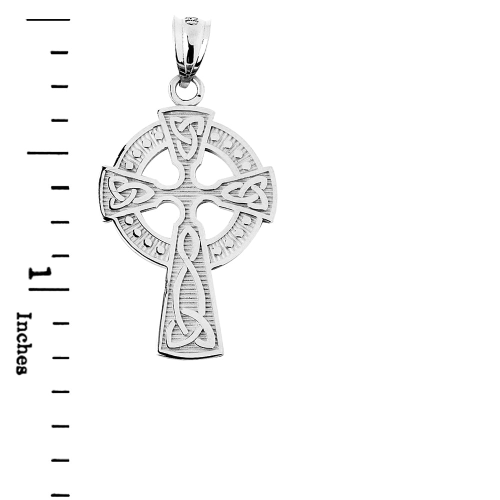 14K White Gold Trinity Knot Celtic Cross Pendant, view 3