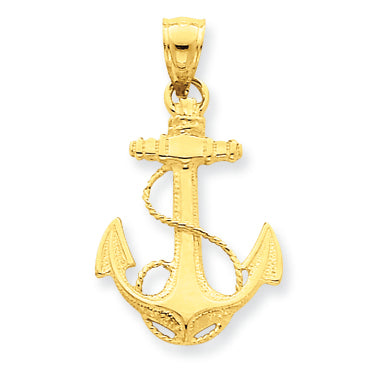 14K Yellow Gold Anchor and Rope Nautical Pendant
