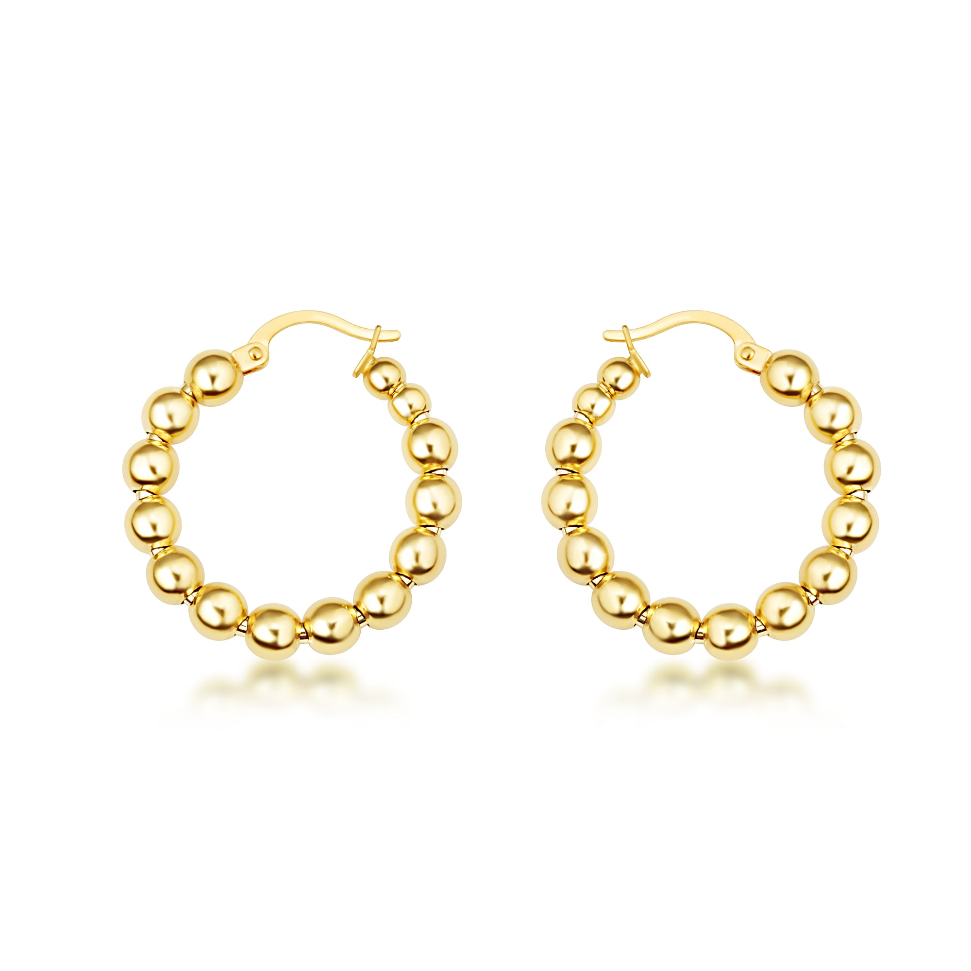 14K Yellow Gold Ball Beaded Hoop Earrings