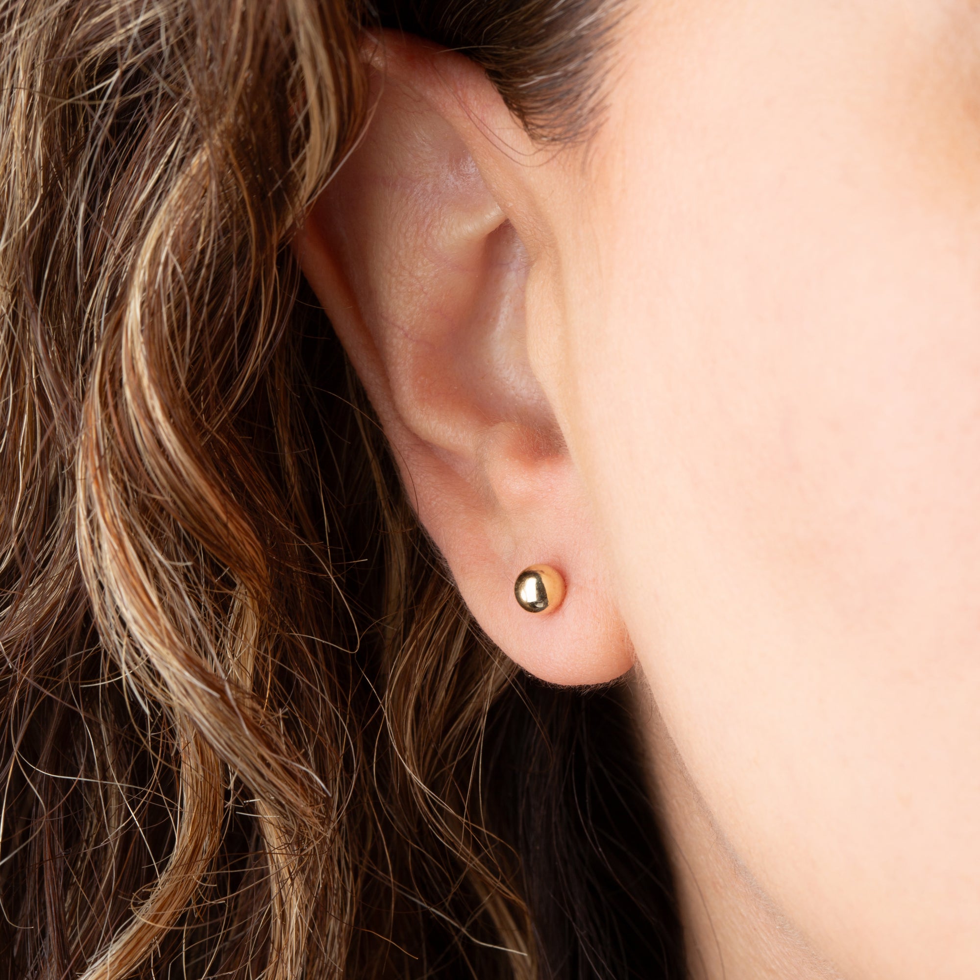 14K Yellow Gold Ball Stud Earrings, view 2
