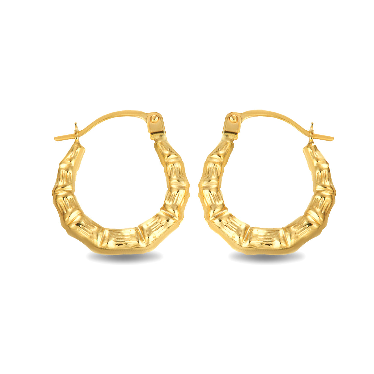 14K Yellow Gold Bamboo Hoop Earrings (0.60")