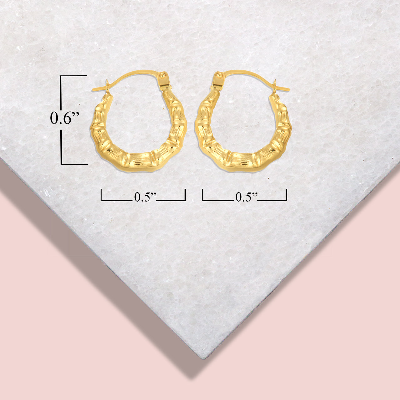 14K Yellow Gold Bamboo Hoop Earrings (0.60"), view 3