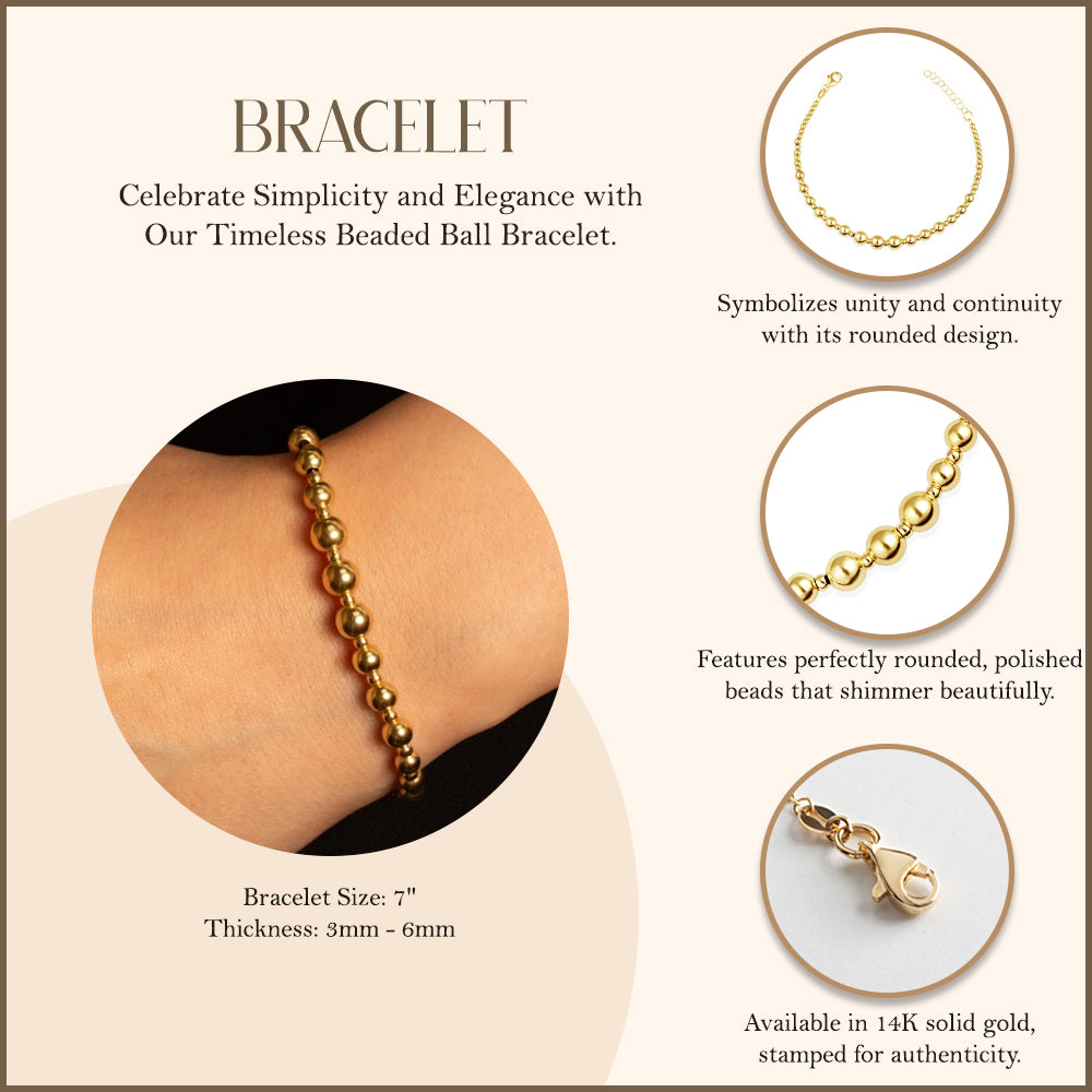 14K Yellow Gold Beaded Ball Bracelet, view 3