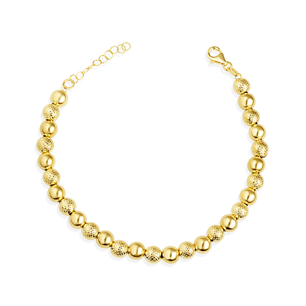 14K Yellow Gold Beaded Ball Diamond Cut Polished Bracelet