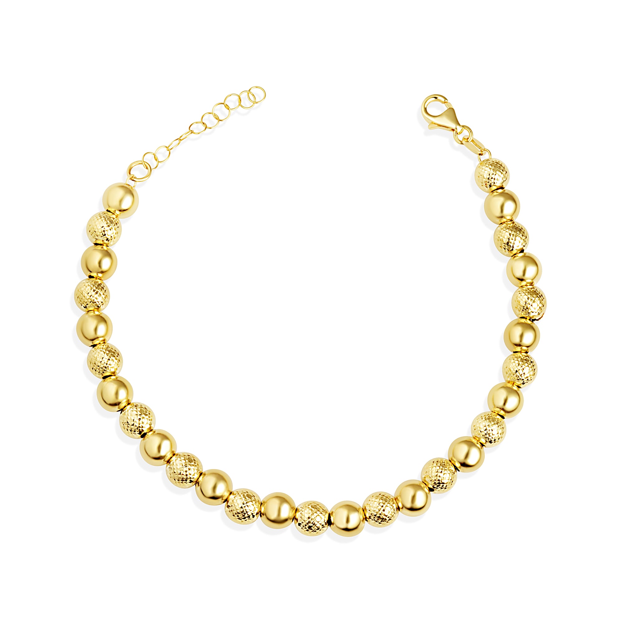 14K Yellow Gold Beaded Ball Diamond Cut Polished Bracelet
